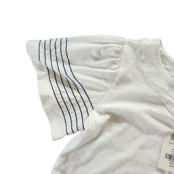 Downeast Basic Top Medium White with Blue Stripes on Sleeves Short Sleeve Shirt - Picture 4 of 8